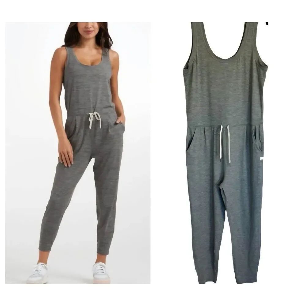 Vuori Lux Harem jumpsuit heathered grey soft loungewear relaxed fit jogger